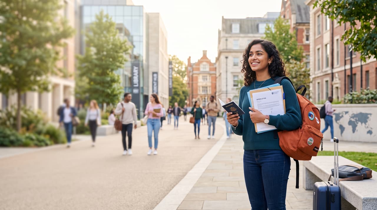 Student studying abroad on a university campus